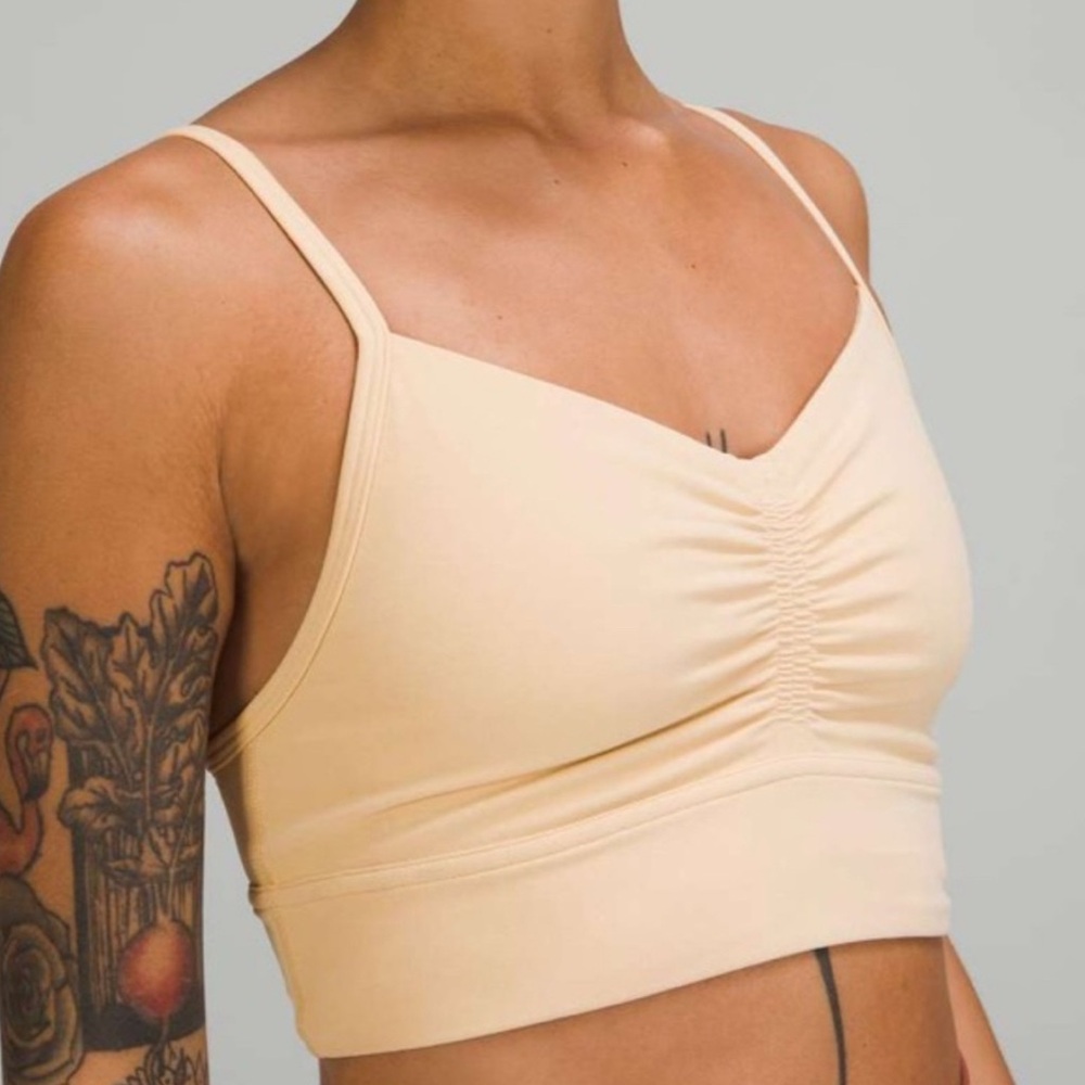 lululemon athletica Peach Beige Ruched Strappy Sports Bra